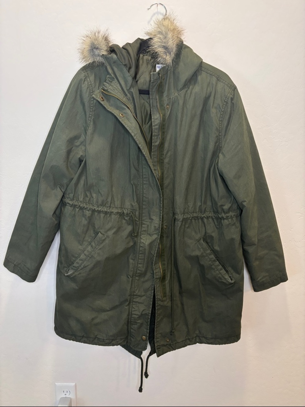 Old Navy Olive Green Parka with Faux Fur Trim